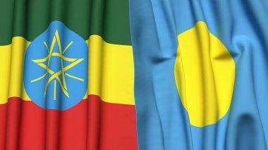 EthIOPIA ve PALAU bayrakları gerçekçi kumaş dokusuyla