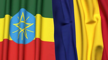 ETHIOPIA ve ROMANIA bayrakları gerçekçi kumaş dokusuna sahip