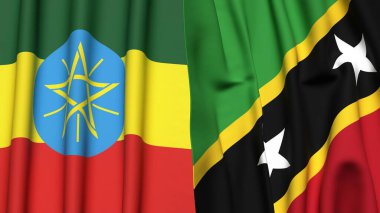 Gerçekçi kumaş dokusuna sahip ETHIOPIA ve Aziz Kitts bayrakları