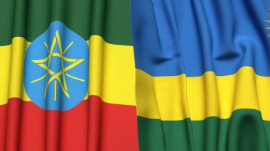 ETHIOPIA ve Rwanda bayrakları gerçekçi kumaş dokusuyla
