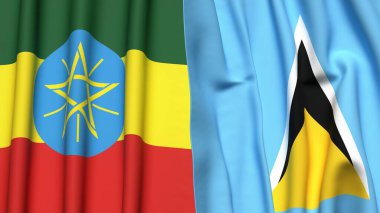 ETHIOPIA ve SAINT LUCIA bayrakları gerçekçi kumaş dokusuyla