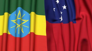 Gerçekçi kumaş dokusuna sahip ETHIOPIA ve SAMOA bayrakları