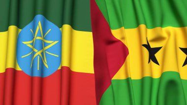 ETHIOPIA ve SAO TOME bayrakları gerçekçi kumaş dokusuyla