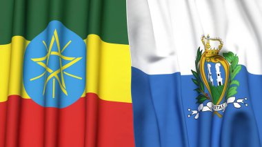 EthIOPIA ve SAN MARINO bayrakları gerçekçi kumaş dokusuyla