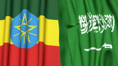 ETHIOPIA ve SAUDI ARABIA bayrakları gerçekçi kumaş dokusuyla