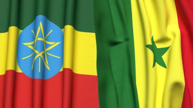 ETHIOPIA ve SENEGAL bayrakları gerçekçi kumaş dokusuna sahip