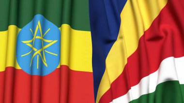 EthIOPIA ve SEYCHELLES bayrakları gerçekçi kumaş dokusuyla