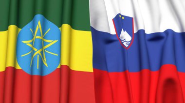 ETHIOPIA ve SLOVENIA bayrakları gerçekçi kumaş dokusuyla