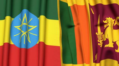 ETHIOPIA ve SRI LANKA bayrakları gerçekçi kumaş dokusuna sahip