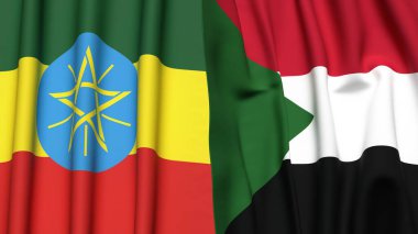 Gerçekçi kumaş dokusuna sahip EthIOPIA ve SuDAN bayrakları
