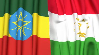 ETHIOPIA ve TAJIKISTAN bayrakları gerçekçi kumaş dokusuna sahip