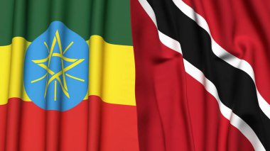 Gerçekçi kumaş dokusuna sahip ETHIOPIA ve TRINIDAD bayrakları