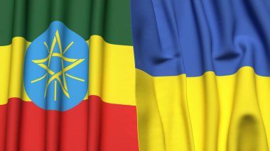 ETHIOPIA ve UKRAINE bayrakları gerçekçi kumaş dokusuna sahip