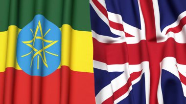 ETHIOPIA Bayrakları ve gerçekçi kumaş dokusuna sahip Birleşik KINGDOM
