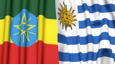 ETHIOPIA ve Uruguay bayrakları gerçekçi kumaş dokusuyla