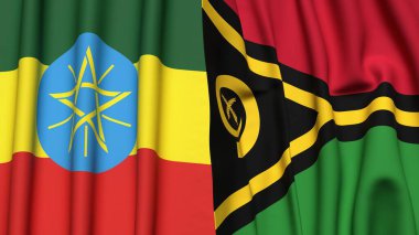 Gerçekçi kumaş dokusuna sahip ETHIOPIA ve VANUATU bayrakları