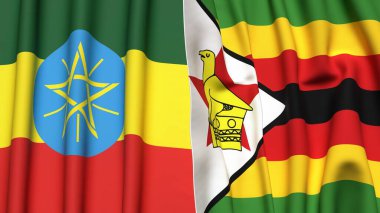 ETHIOPIA ve ZIMBABWE bayrakları gerçekçi kumaş dokusuyla