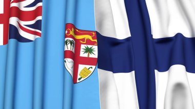 FIJI ve FINLAND bayrakları gerçekçi kumaş dokusuyla