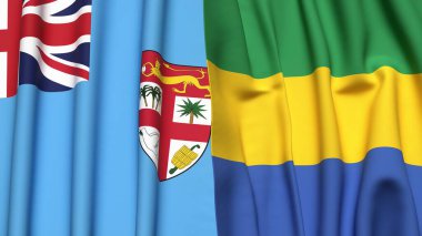 Gerçekçi kumaş desenli FIJI ve GABON bayrakları