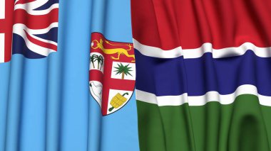 FIJI ve GAMBIA bayrakları gerçekçi kumaş dokusuna sahip