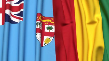 FIJI ve Gine bayrakları gerçekçi kumaş dokusuna sahiptir.