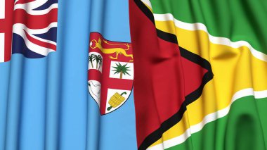 FIJI ve GUYANA bayrakları gerçekçi kumaş dokusuna sahip