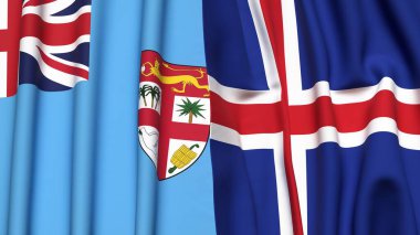 FIJI ve ICELAND bayrakları gerçekçi kumaş dokusuyla