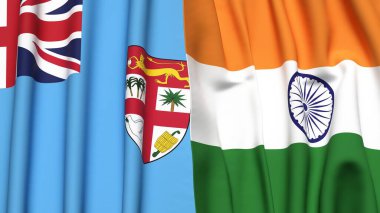 Gerçekçi kumaş dokusuna sahip FIJI ve Hindistan bayrakları