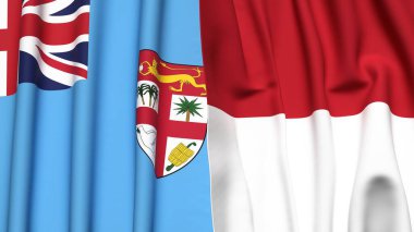 Gerçekçi kumaş dokusuna sahip FIJI ve INDONESIA bayrakları