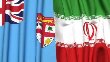 FİJI ve İRAN bayrakları gerçekçi kumaş dokusuna sahip
