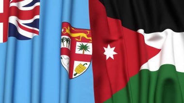 FIJI ve JORDAN bayrakları gerçekçi kumaş dokusuna sahip