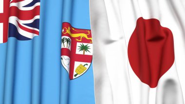 FIJI ve Japon bayrakları gerçekçi kumaş dokusuna sahipler.