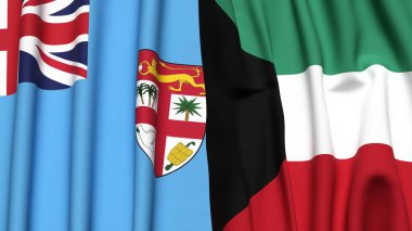 FIJI ve KUWAIT bayrakları gerçekçi kumaş dokusuyla
