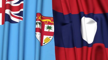 FIJI ve LAOS bayrakları gerçekçi kumaş desenli