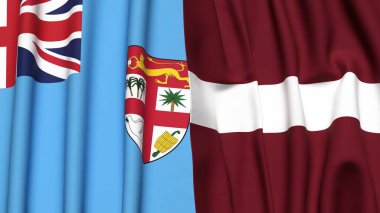 FIJI ve LATVIA bayrakları gerçekçi kumaş dokusuyla
