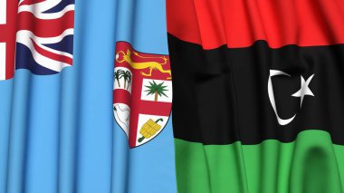 Gerçekçi kumaş dokusuna sahip FIJI ve LIBYA bayrakları