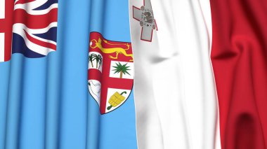 FIJI ve MALTA bayrakları gerçekçi kumaş dokusuyla