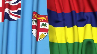 Gerçekçi kumaş dokusuna sahip FIJI ve MAURITIUS bayrakları