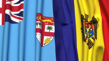 Gerçekçi kumaş dokusuna sahip FIJI ve MOLDOVA bayrakları