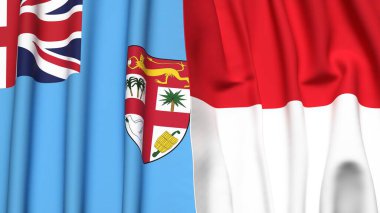 FIJI ve Monako bayrakları gerçekçi kumaş dokusuna sahipler.