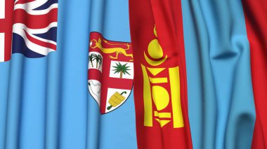 FIJI ve Mongolia bayrakları gerçekçi kumaş dokusuna sahip.