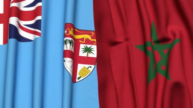 FIJI ve MoroCCO bayrakları gerçekçi kumaş dokusuyla
