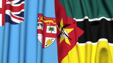 FIJI ve MOZAMBIQUE bayrakları gerçekçi kumaş dokusuyla