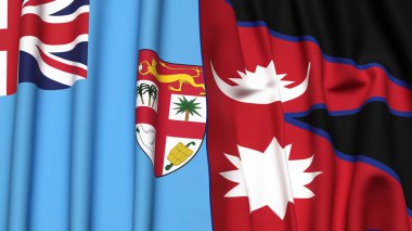 FIJI ve NEPAL bayrakları gerçekçi kumaş dokusuyla