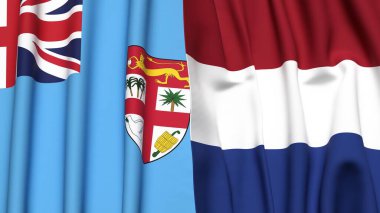 FIJI ve NETHERLANDS bayrakları gerçekçi kumaş desenli
