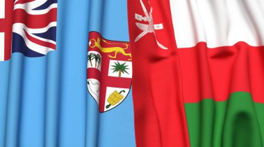 FIJI ve OMAN bayrakları gerçekçi kumaş desenli