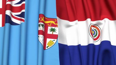 FIJI ve PARAGUAY bayrakları gerçekçi kumaş desenli