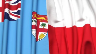 Gerçekçi kumaş desenli FIJI ve POLAND bayrakları