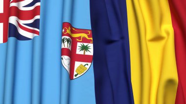 FIJI ve ROMANIA bayrakları gerçekçi kumaş dokusuyla