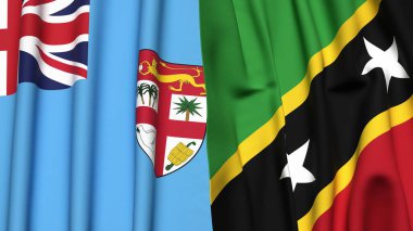 Gerçekçi kumaş dokusuna sahip FIJI ve Aziz Kitts bayrakları